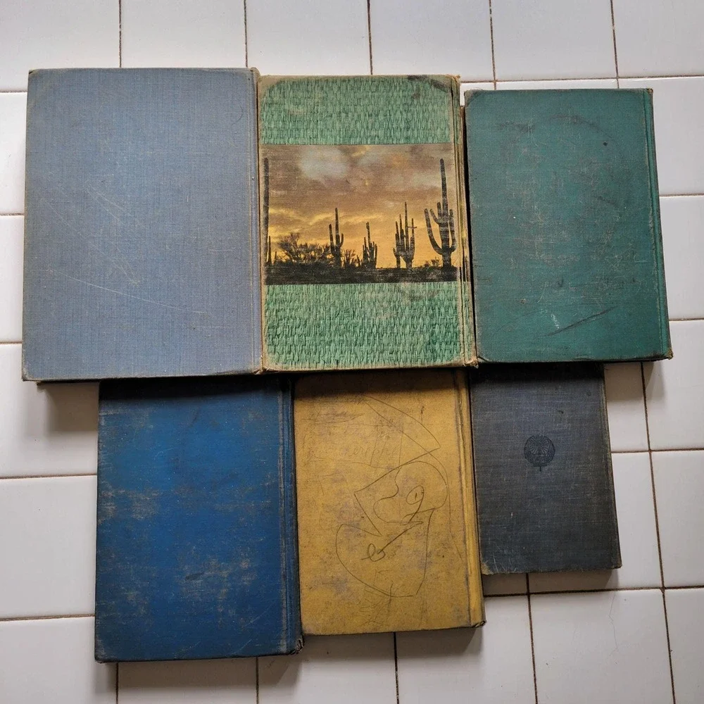 Vintage 6 Blue Book Set Lot Staging Decor‎ Retro Prop Shelf Mantle Centerpiece